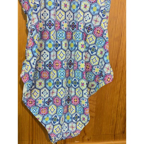 Bal Barbour Womens‎ Swimsuit 14 One Piece V Neck, Blue & White Geometric - Picture 9 of 16